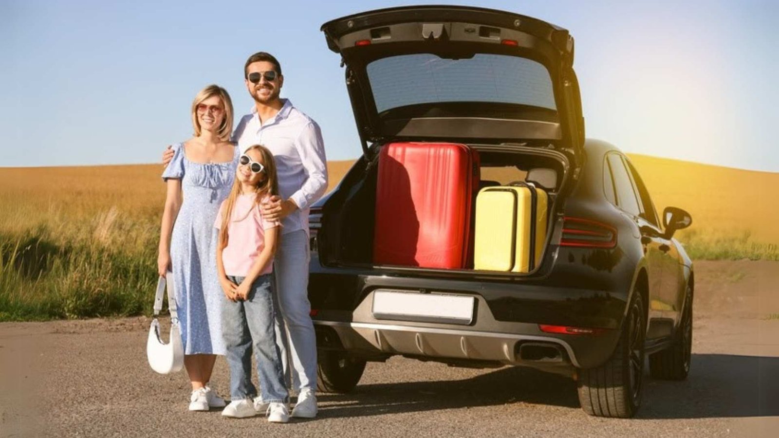 Família viajando de carro