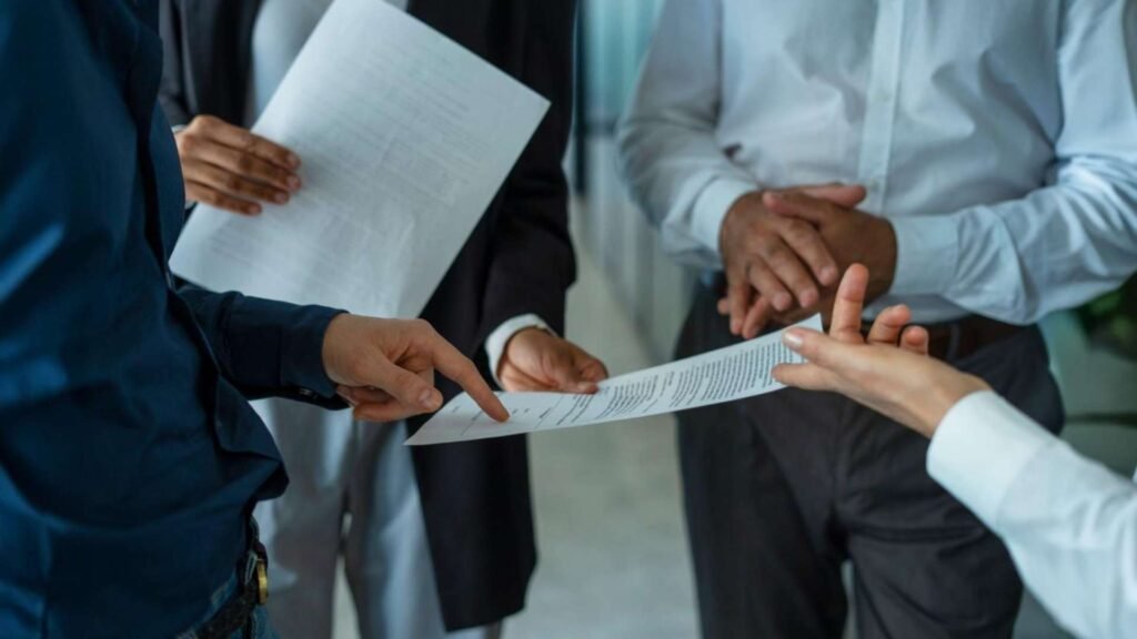 Pessoas interagindo no escritório durante o dia de trabalho