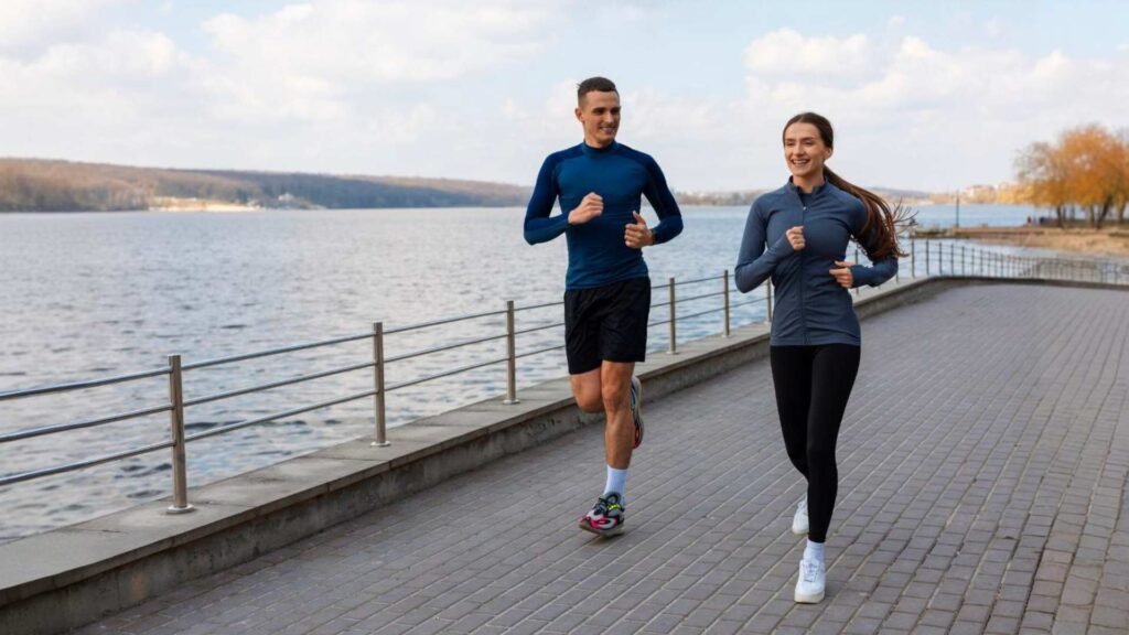 Casal de tiro completo fazendo exercícios de treino
