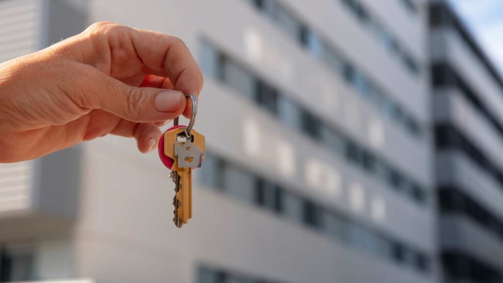 Segure as chaves à mão ao ar livre